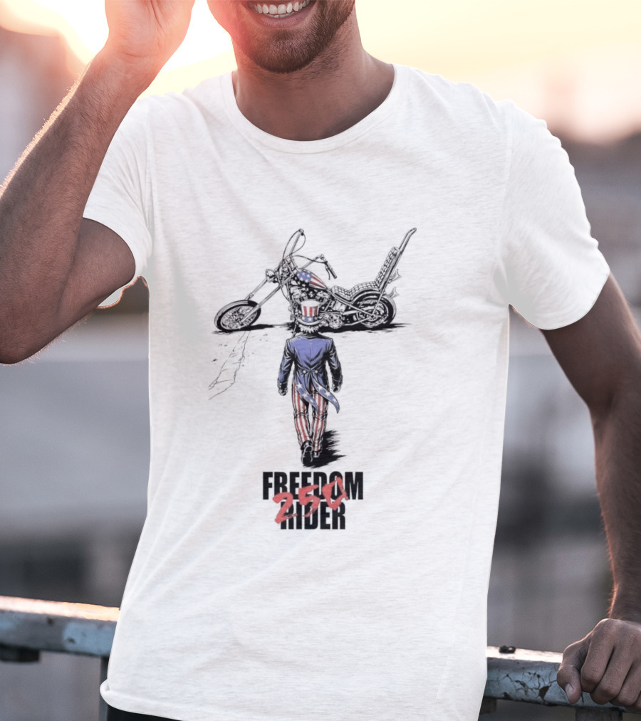 Uncle Sam Freedom Rider 250 Motorcycle Patriotic American Stars And Stripes T-Shirt