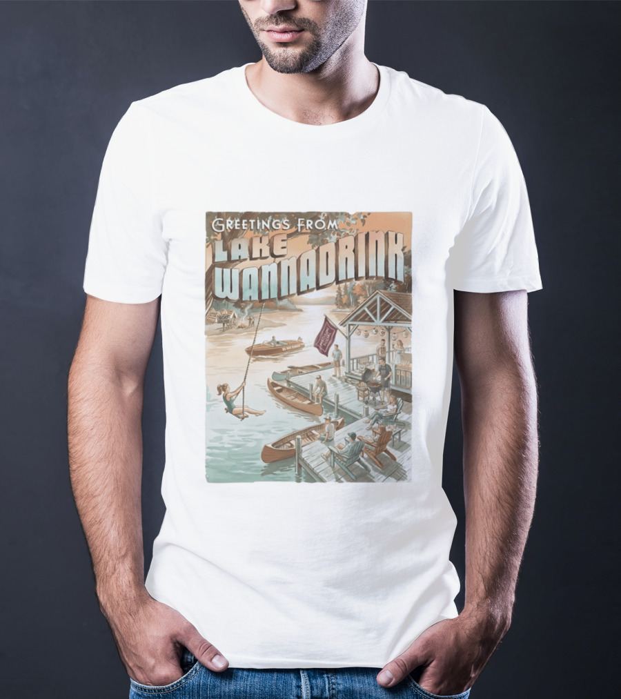 Greetings From Lake Wannadrink Goat Island Madison Social Fat Finger T-Shirt