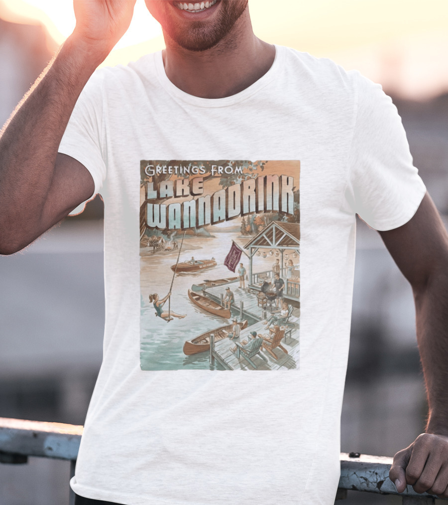 Greetings From Lake Wannadrink Goat Island Madison Social Fat Finger T-Shirt