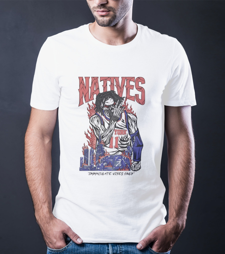 Natives Immaculate Vibes Only Jalen Brunson York 11 Skeleton Statue T-Shirt