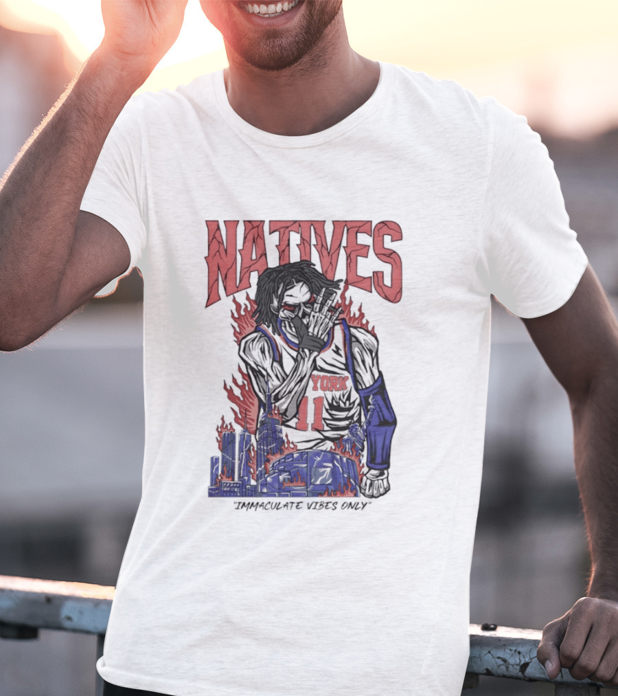 Natives Immaculate Vibes Only Jalen Brunson York 11 Skeleton Statue T-Shirt