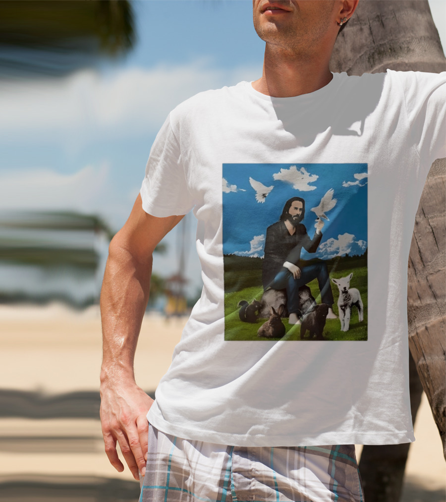 Keanu Reeves Peaceful Meadow With Animals And Doves T-Shirt