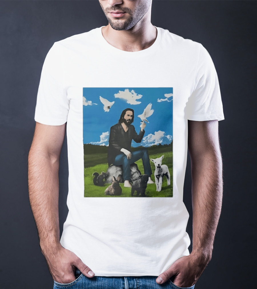 Keanu Reeves Peaceful Meadow With Animals And Doves T-Shirt