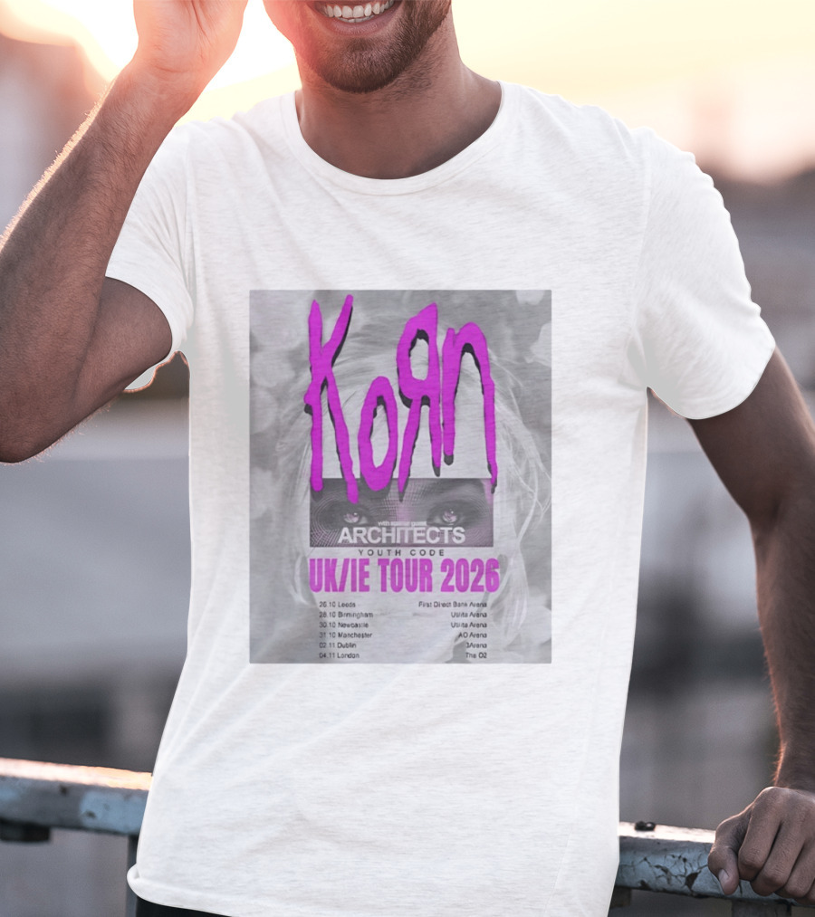 Korn UK/IE Tour 2026 Schedule Architects Youth Code First Direct Arena O2 Arena T-Shirt