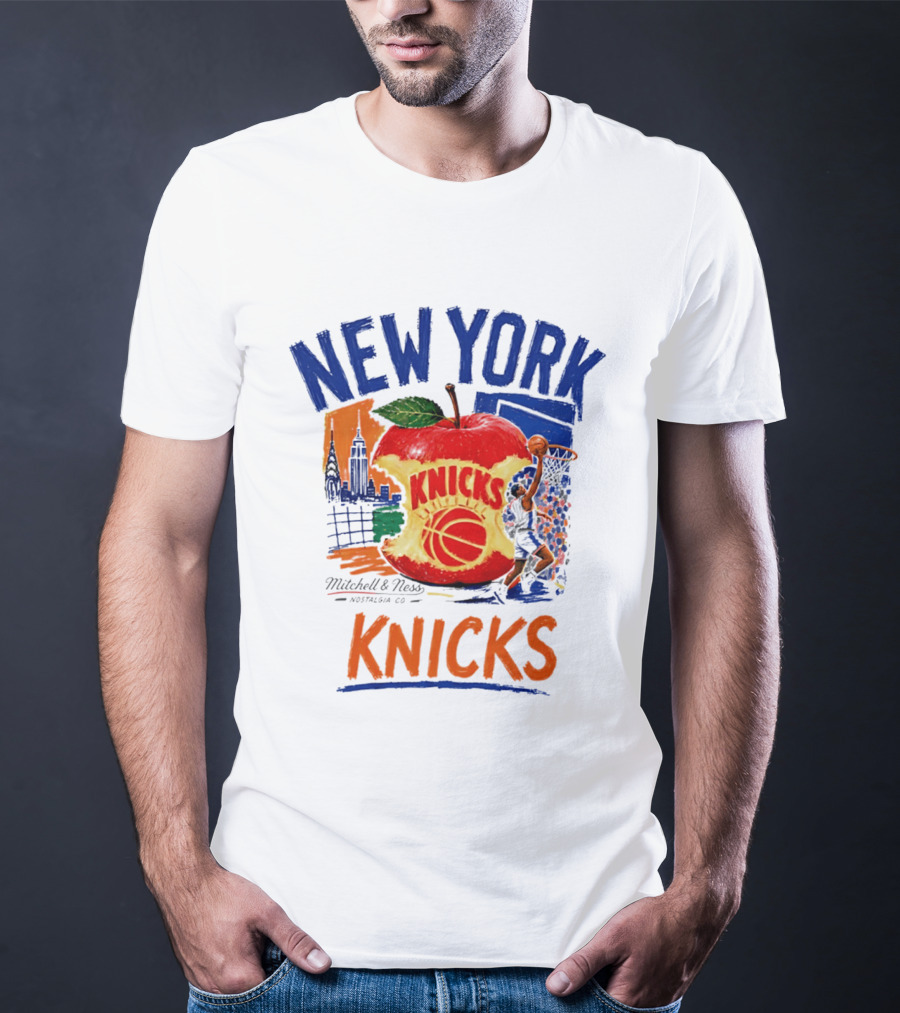 New York Knicks Mitchell & Ness Nostalgia Co Concrete Apple Basketball Scene T-Shirt
