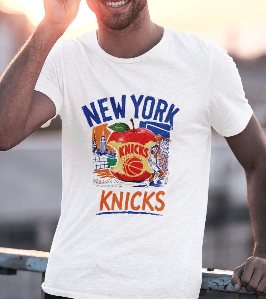 New York Knicks Mitchell & Ness Nostalgia Co Concrete Apple Basketball Scene T-Shirt
