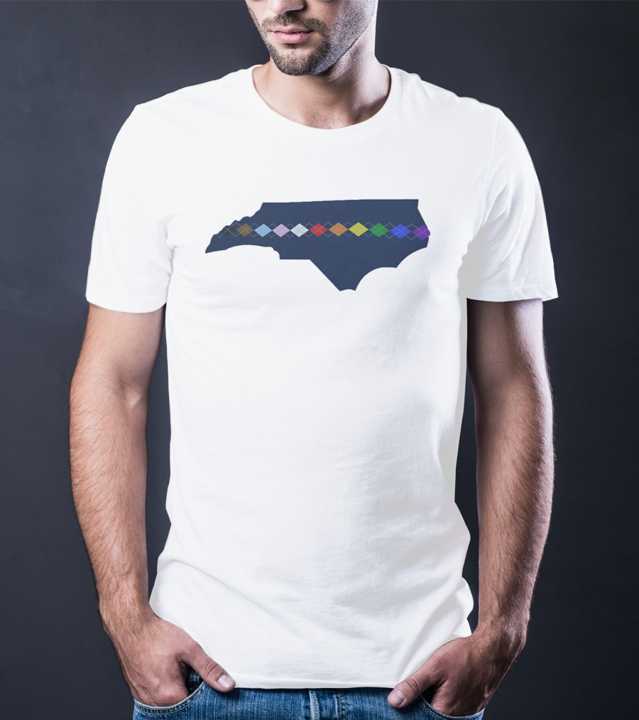 North Carolina Argyle State Map Pattern Inclusivity Message T-Shirt