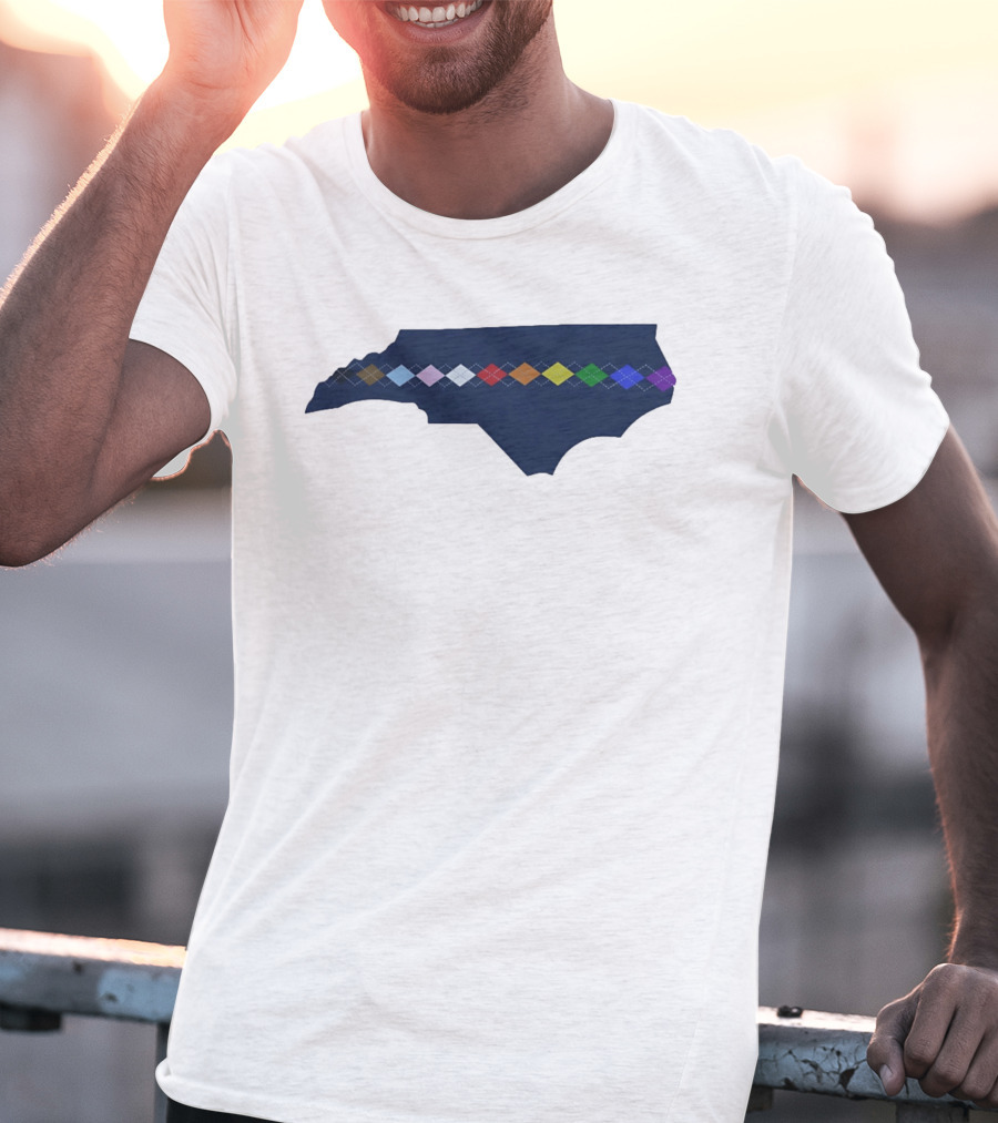 North Carolina Argyle State Map Pattern Inclusivity Message T-Shirt