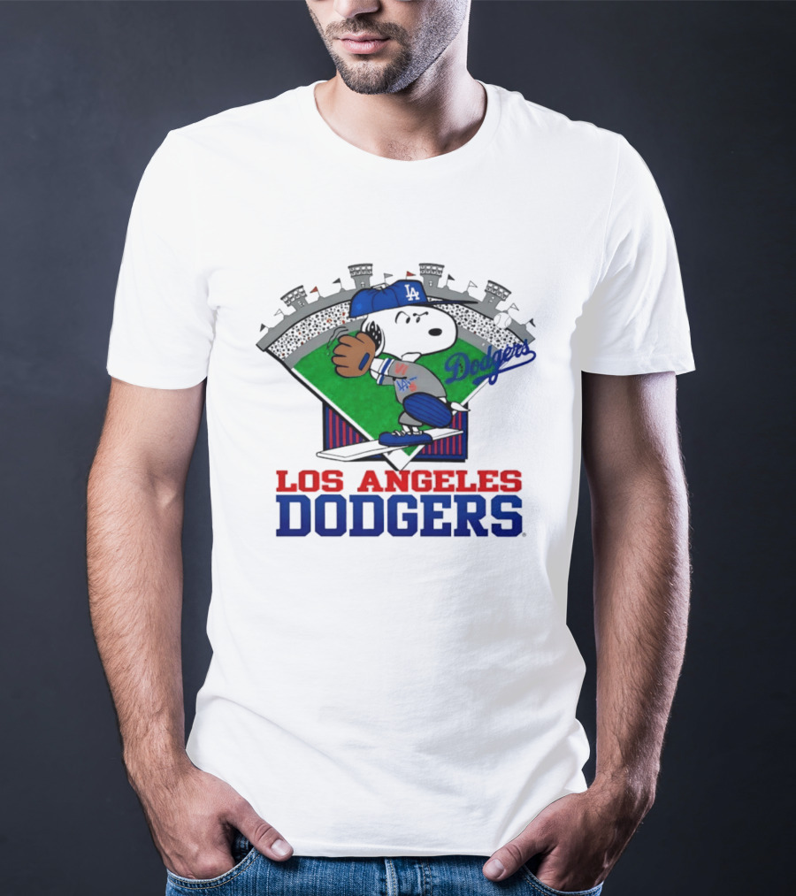 Los Angeles Dodgers Snoopy Peanuts Baseball Swing Stadium T-Shirt