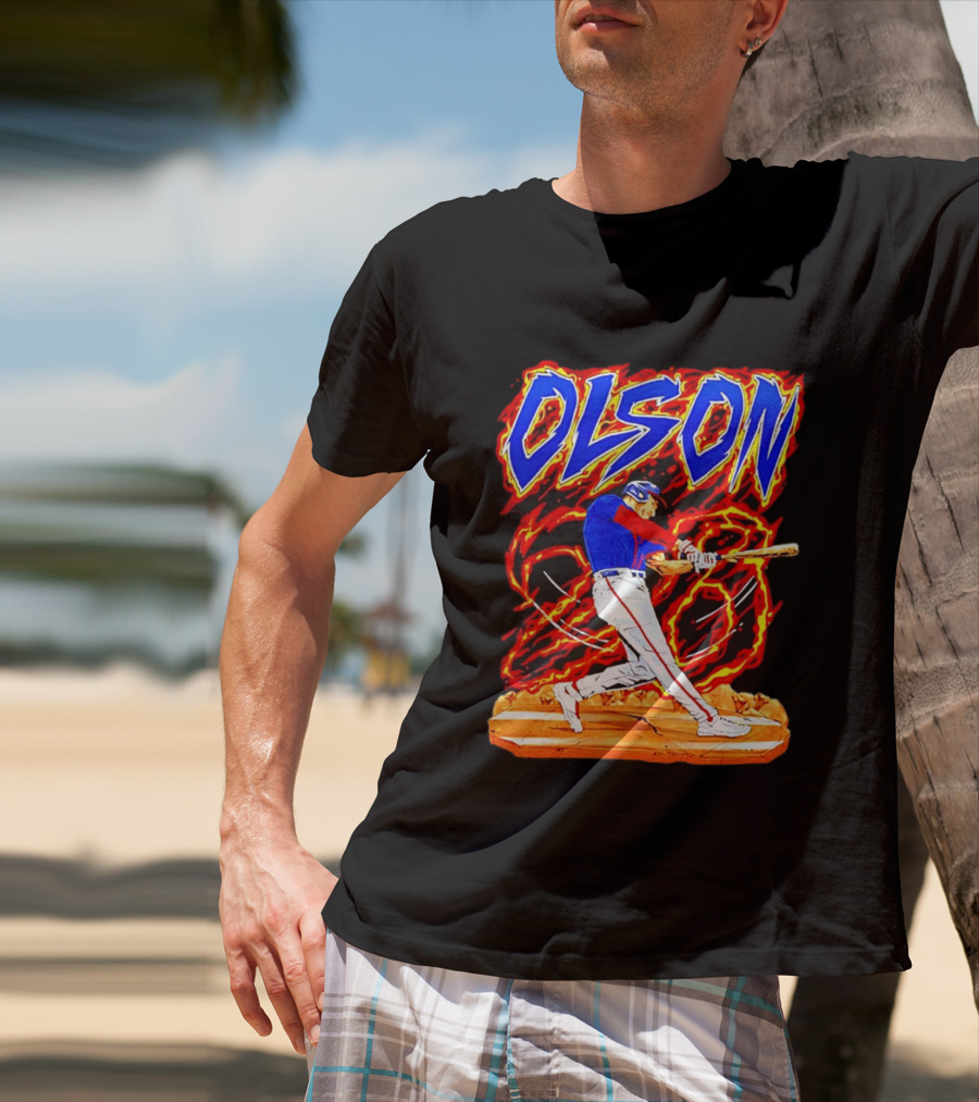 Atlanta Braves Matt Olson Hand Drawn Dynamic Swing Iconic Action T-Shirt
