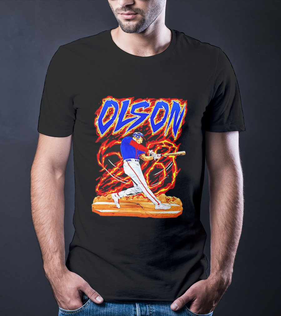 Atlanta Braves Matt Olson Hand Drawn Dynamic Swing Iconic Action T-Shirt