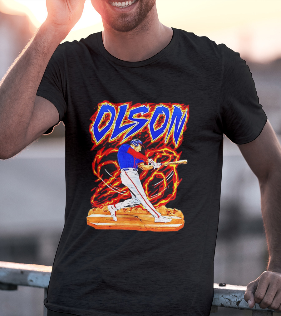 Atlanta Braves Matt Olson Hand Drawn Dynamic Swing Iconic Action T-Shirt