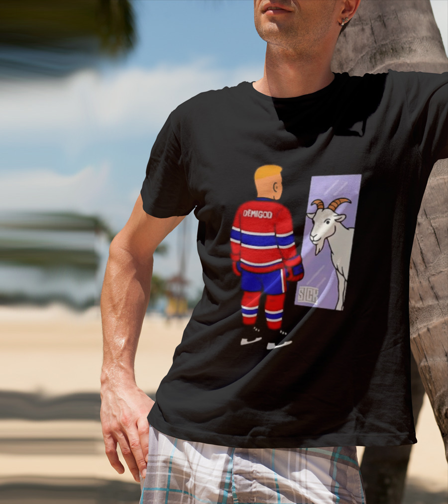 Demigod Hockey Player Looking In Mirror With Goat Reflection T-Shirt