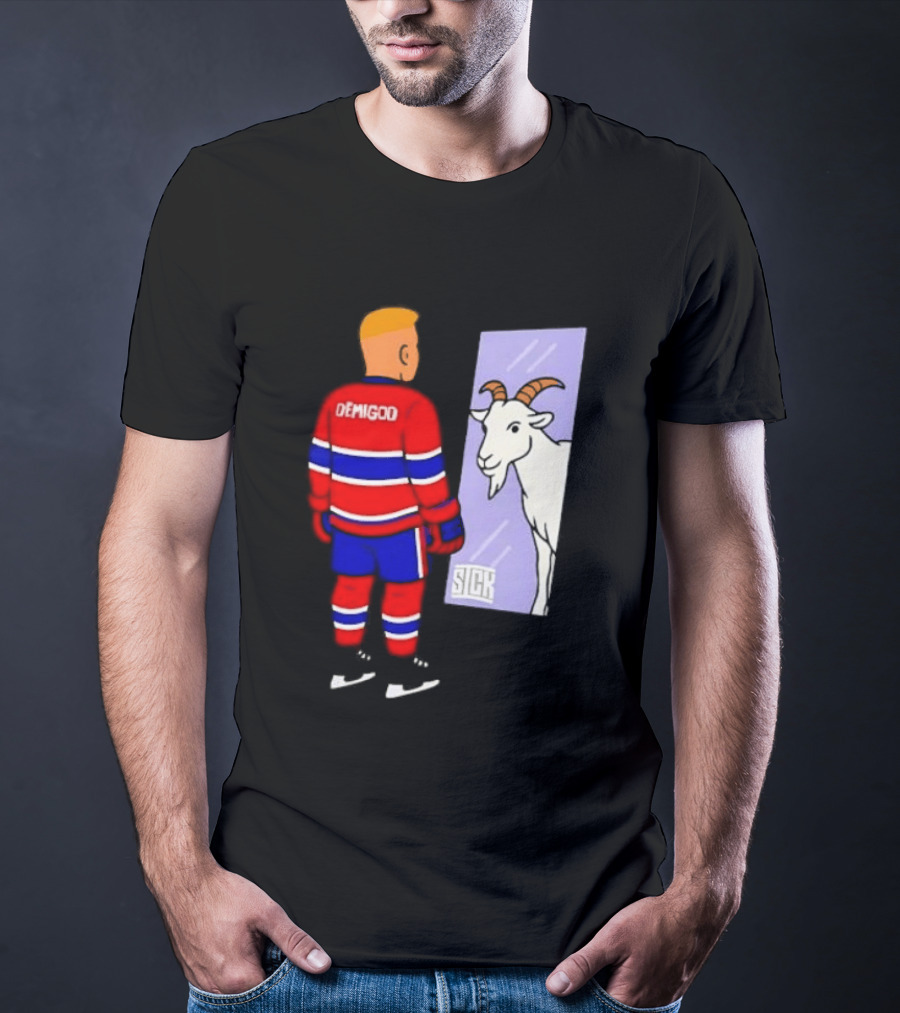 Demigod Hockey Player Looking In Mirror With Goat Reflection T-Shirt