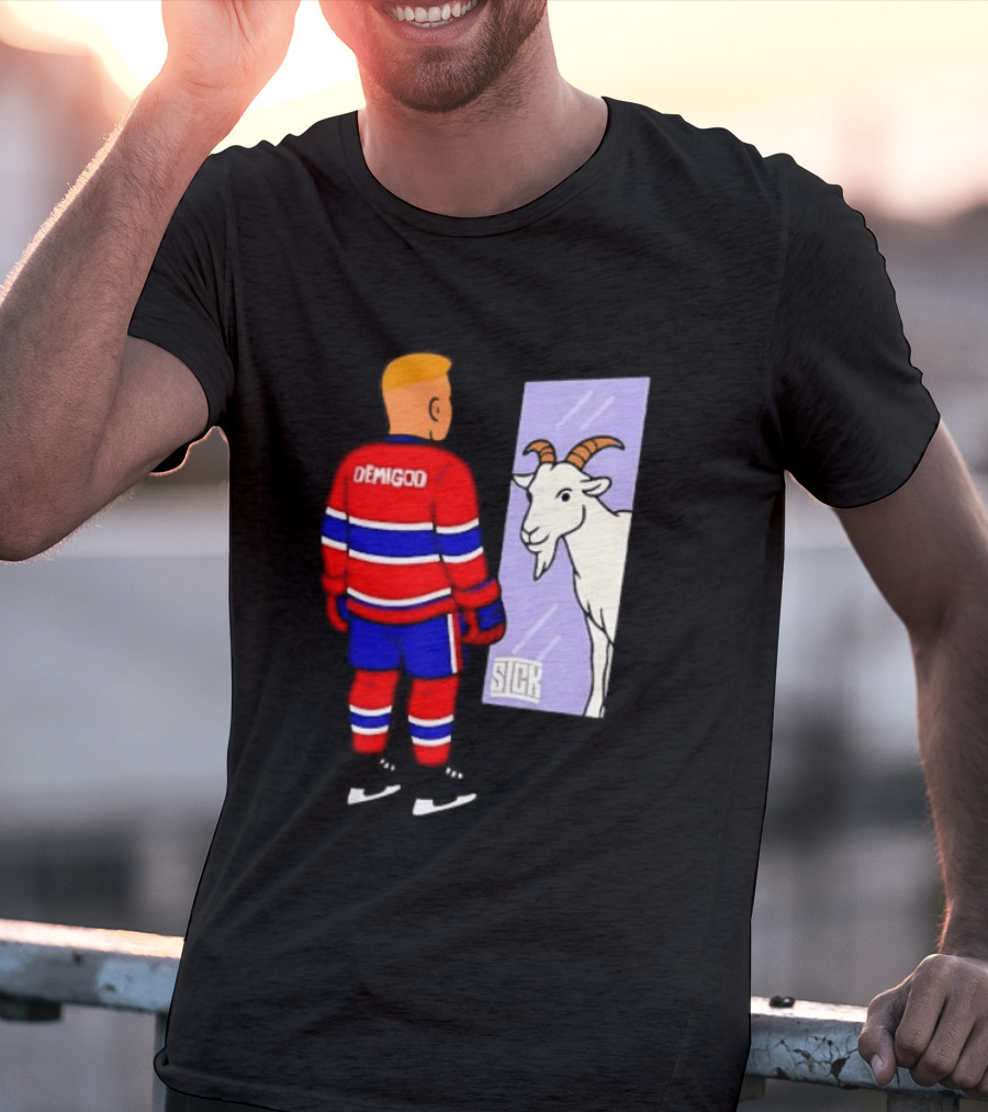 Demigod Hockey Player Looking In Mirror With Goat Reflection T-Shirt