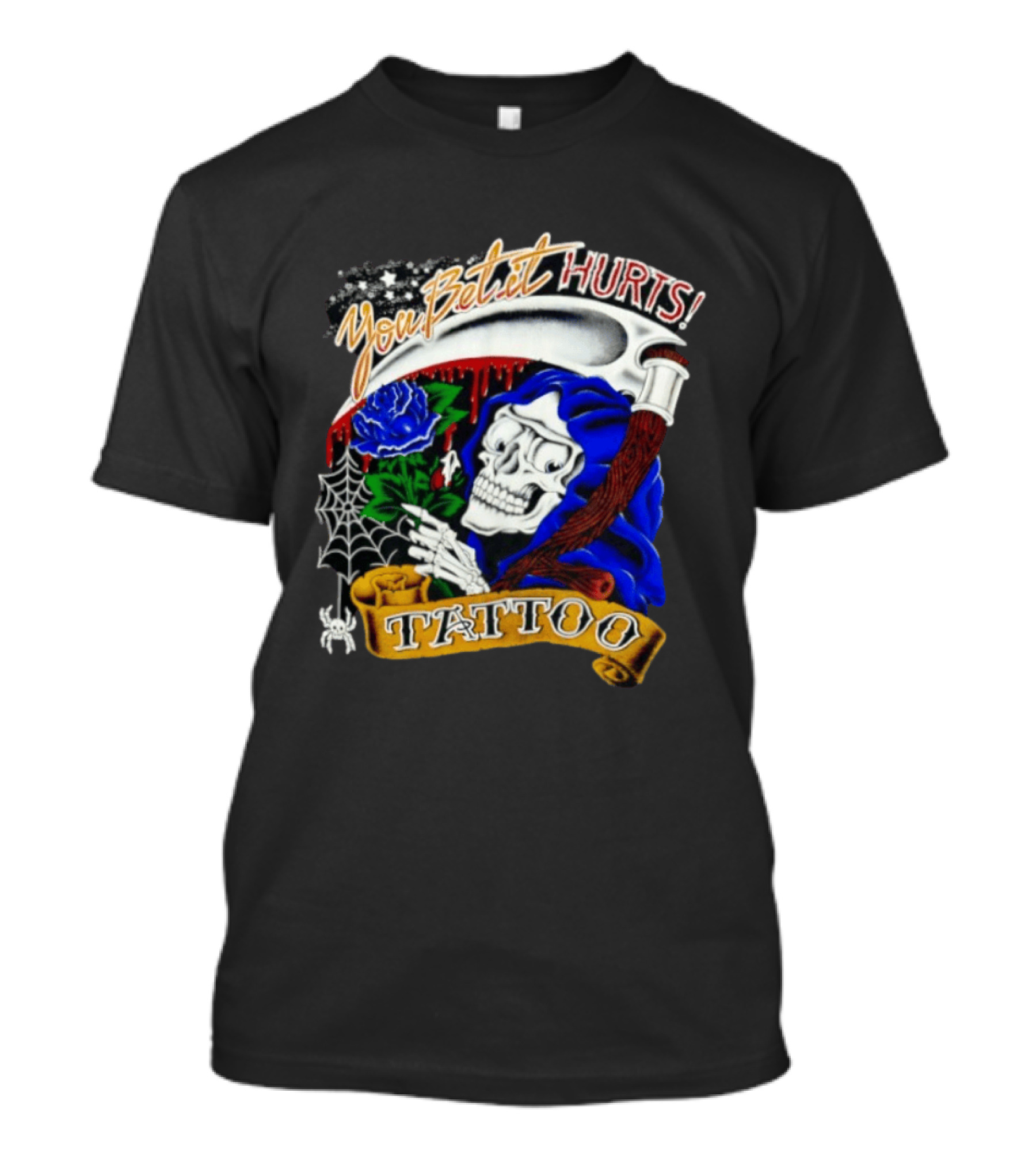 You Bet It Hurts Skeleton Rose Tattoo Spider Web T-Shirt