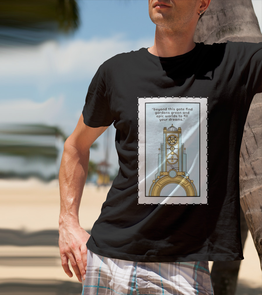 Epic Worlds Gate Tower Dreams Imagination Steampunk Deco Fantasy T-Shirt