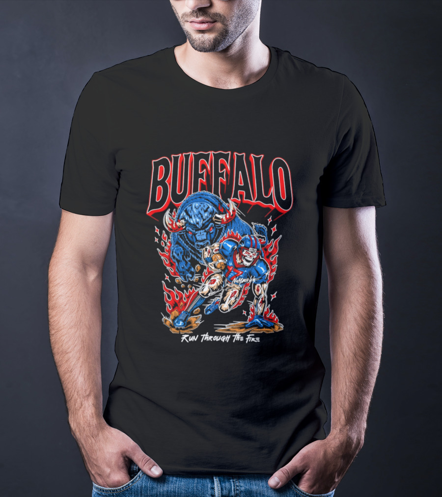 Buffalo Run Through The Fire Football T-Shirt