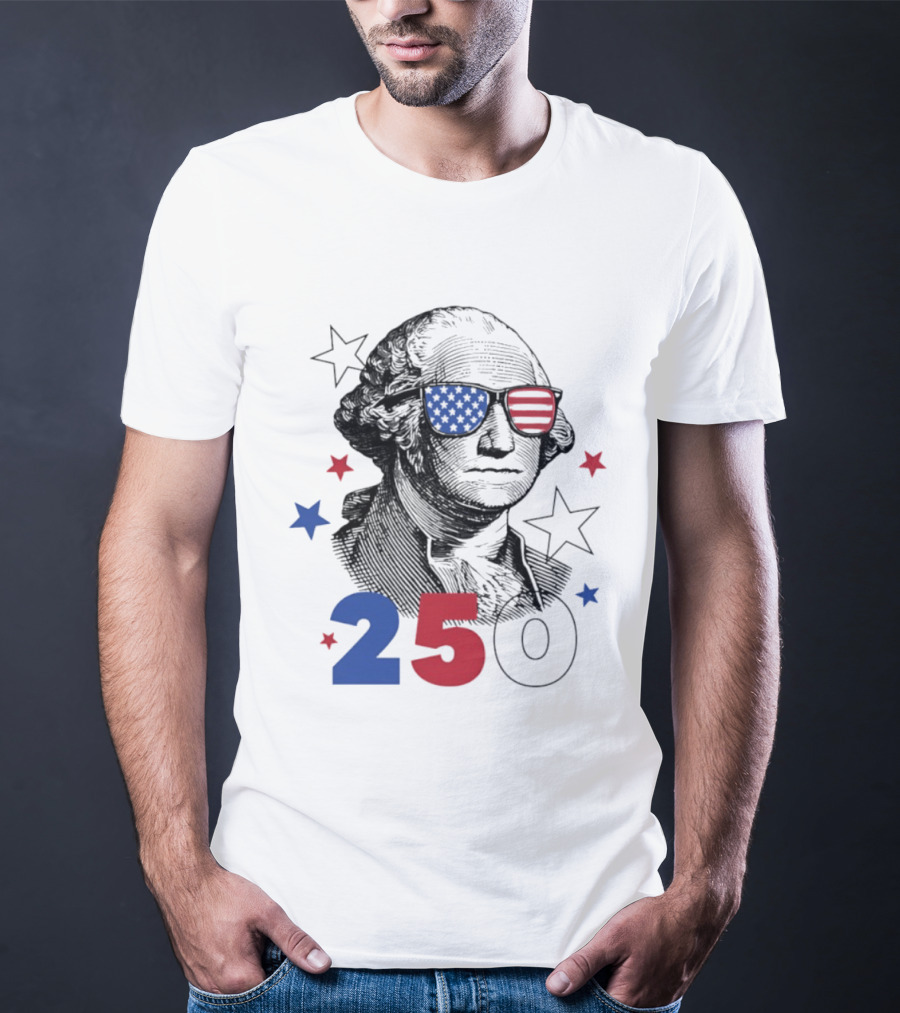 George Washington Patriotic Flag Sunglasses 250 Years United States Celebration T-Shirt