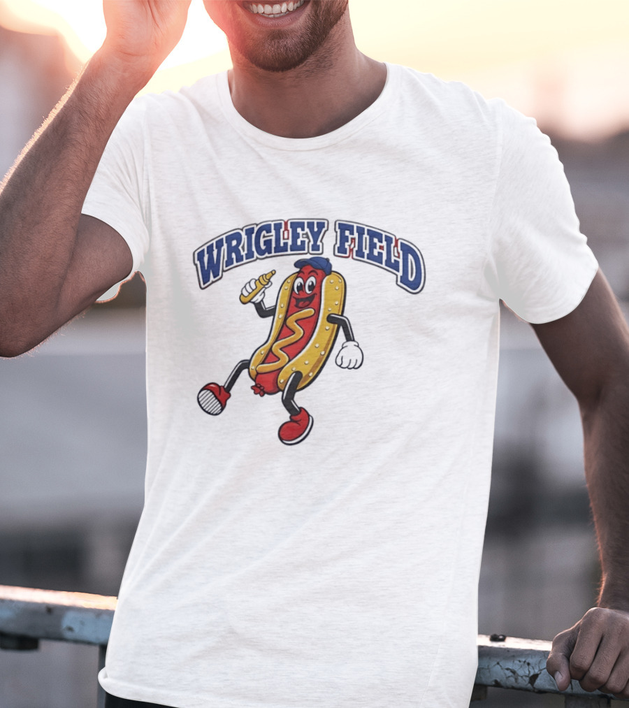 Wrigley Field Hot Dog Mascot Sprint With Mustard T-Shirt