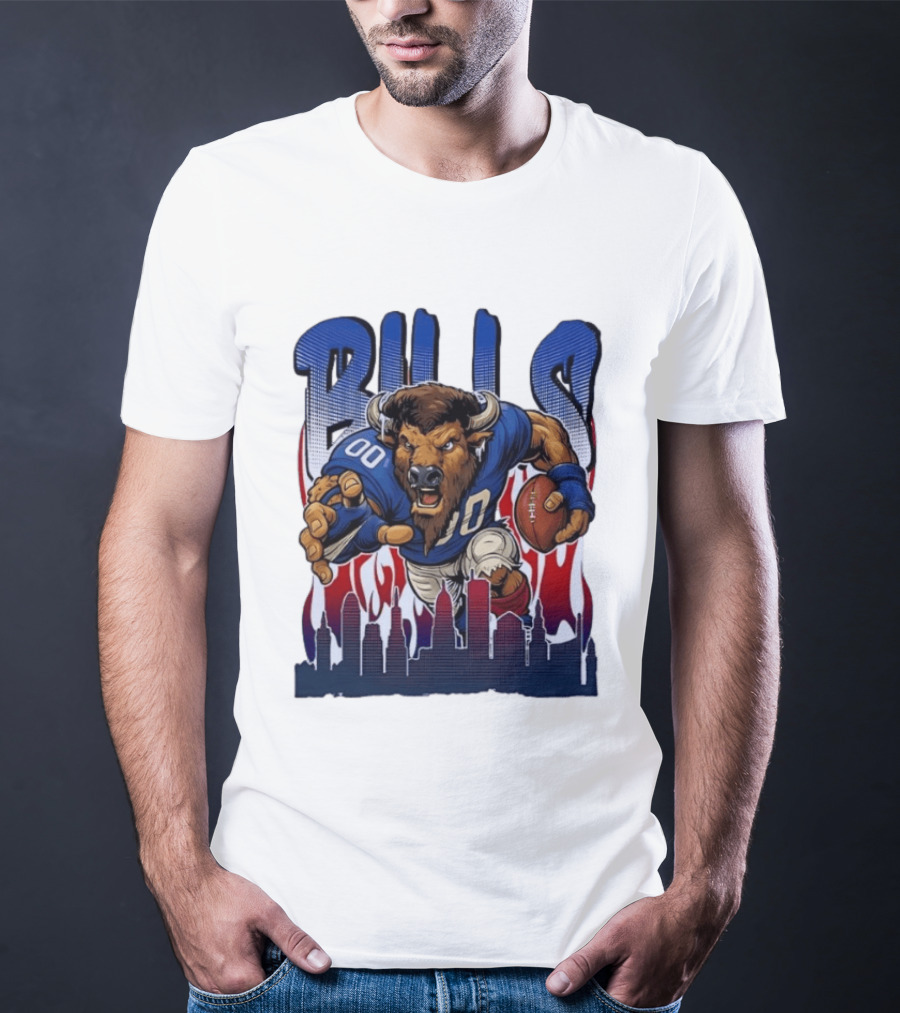 Buffalo Bills Football Running Buff City Skyline T-Shirt