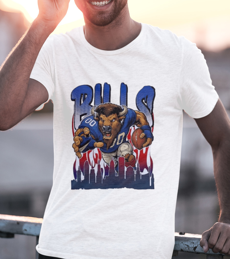 Buffalo Bills Football Running Buff City Skyline T-Shirt