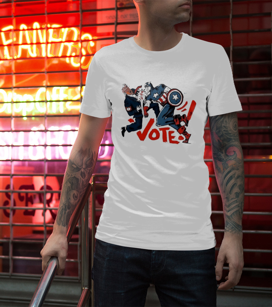 Captain America Punch Donald Trump Vote Comic T-Shirt