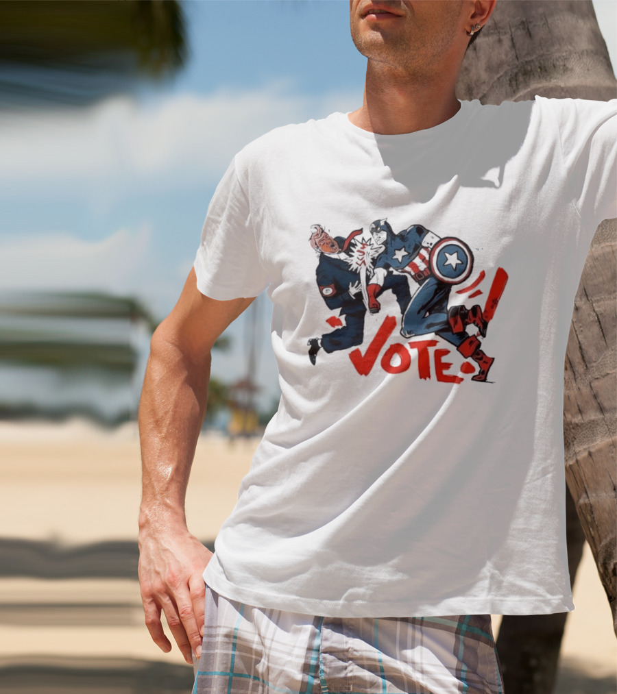 Captain America Punch Donald Trump Vote Comic T-Shirt