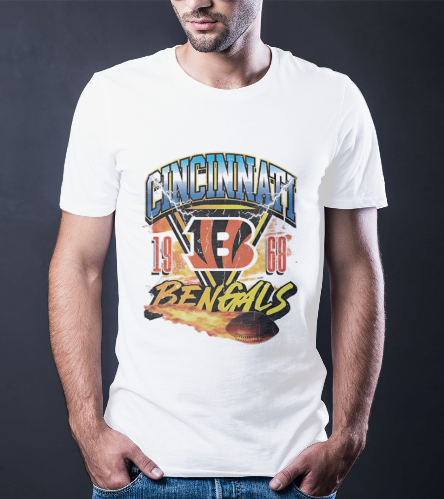 Cincinnati Bengals 1968 Flaming Football Vintage NFL T-Shirt