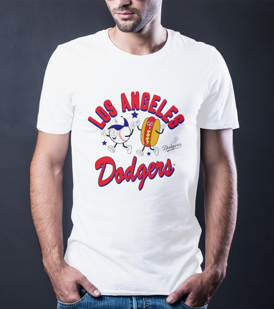 Los Angeles Dodgers Baseball Hot Dog Cartoon Characters T-Shirt