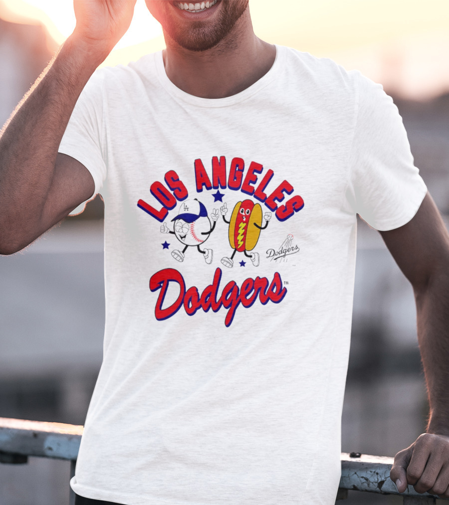 Los Angeles Dodgers Baseball Hot Dog Cartoon Characters T-Shirt