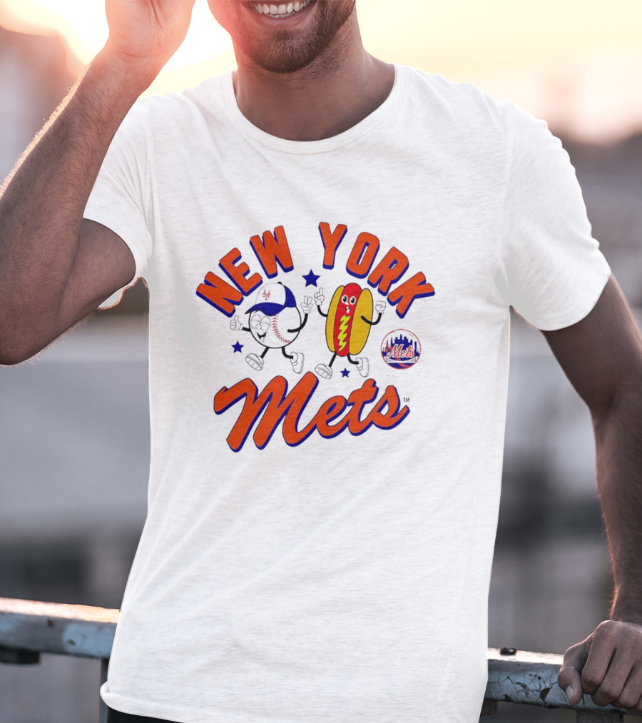 New York Mets Hot Dog Cartoon Baseball T-Shirt