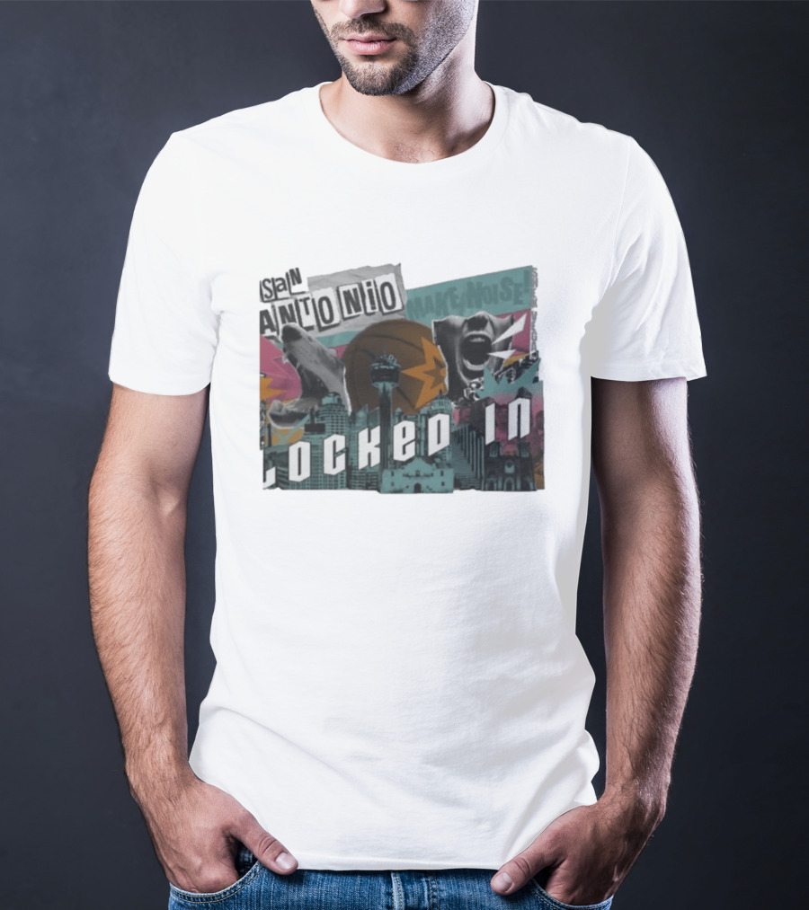 San Antonio Locked In Make Noise Basketball Skyline T-Shirt