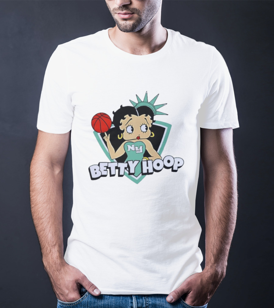 New York Liberty Betty Hoop Basketball Character NY Statue Of Liberty Crown T-Shirt
