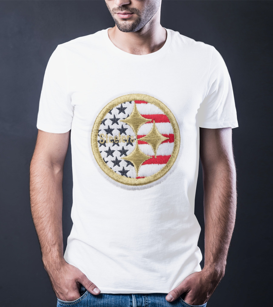 Steelers America 250 Stars And Stripes Patch USA Flag Embroidery T-Shirt