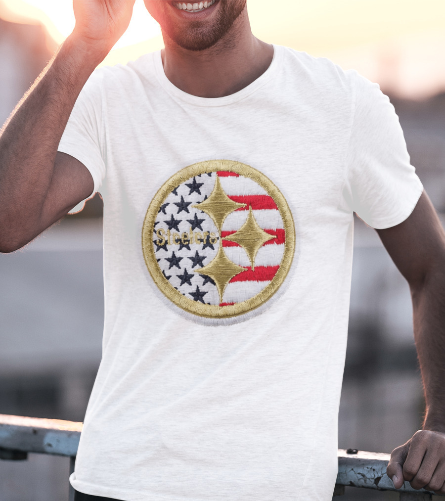 Steelers America 250 Stars And Stripes Patch USA Flag Embroidery T-Shirt