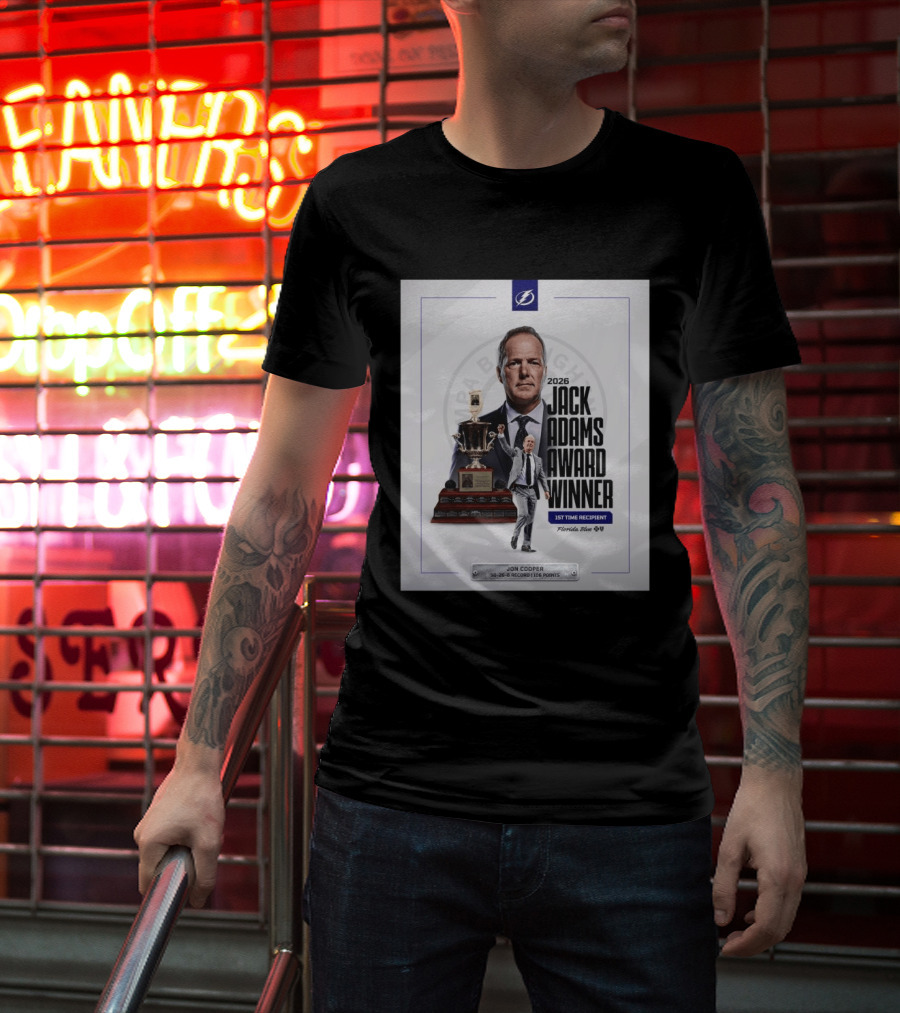 2026 Jack Adams Award Winner Jon Cooper Florida Blue Tampa Bay Lightning 1st Time Recipient 50 26 6 Record 108 Points T-Shirt