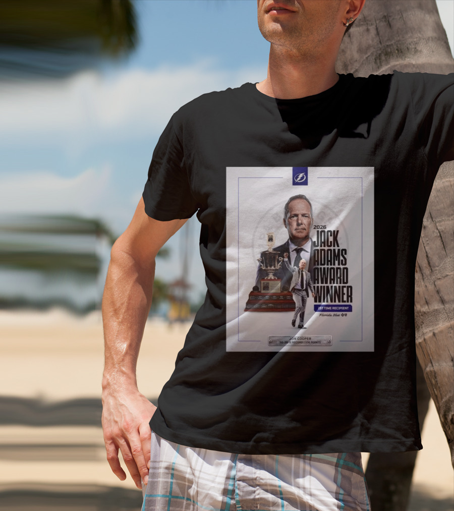 2026 Jack Adams Award Winner Jon Cooper Florida Blue Tampa Bay Lightning 1st Time Recipient 50 26 6 Record 108 Points T-Shirt