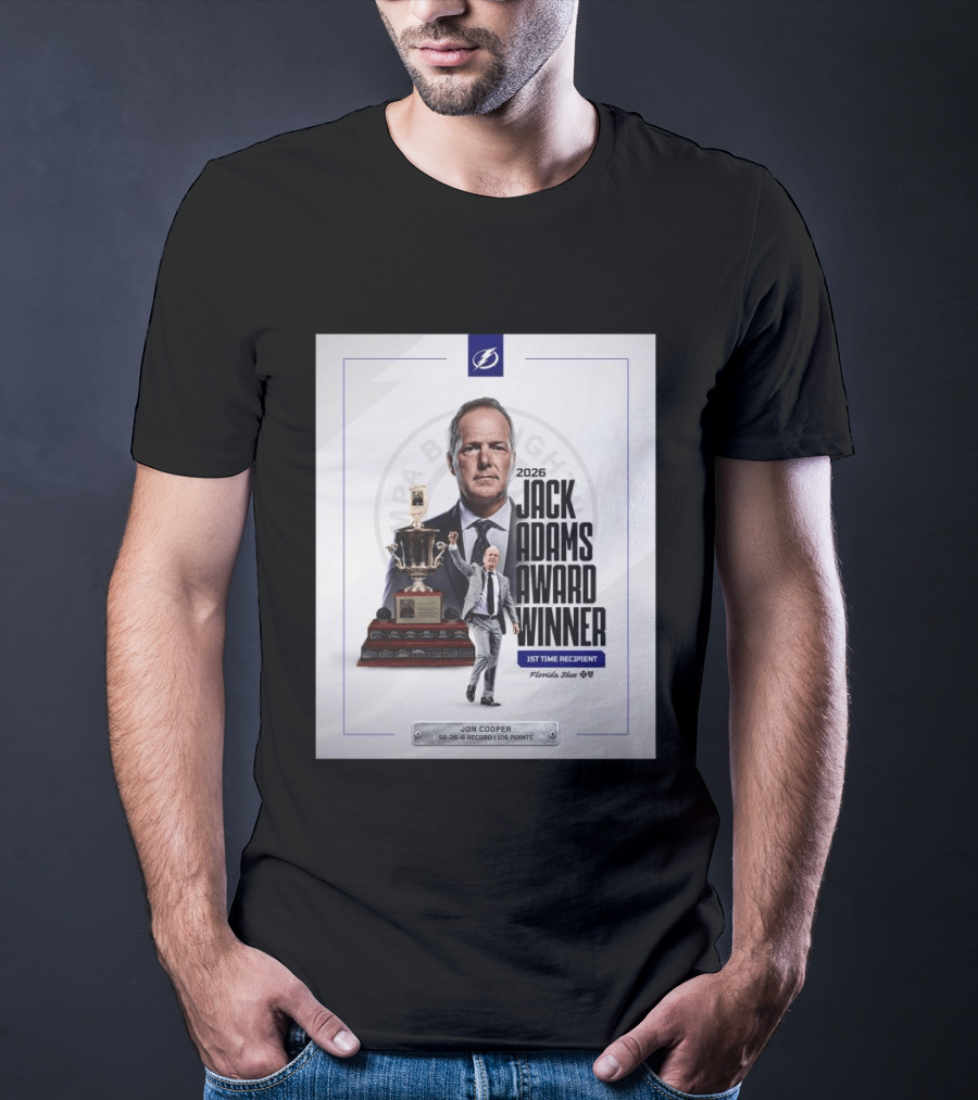 2026 Jack Adams Award Winner Jon Cooper Florida Blue Tampa Bay Lightning 1st Time Recipient 50 26 6 Record 108 Points T-Shirt