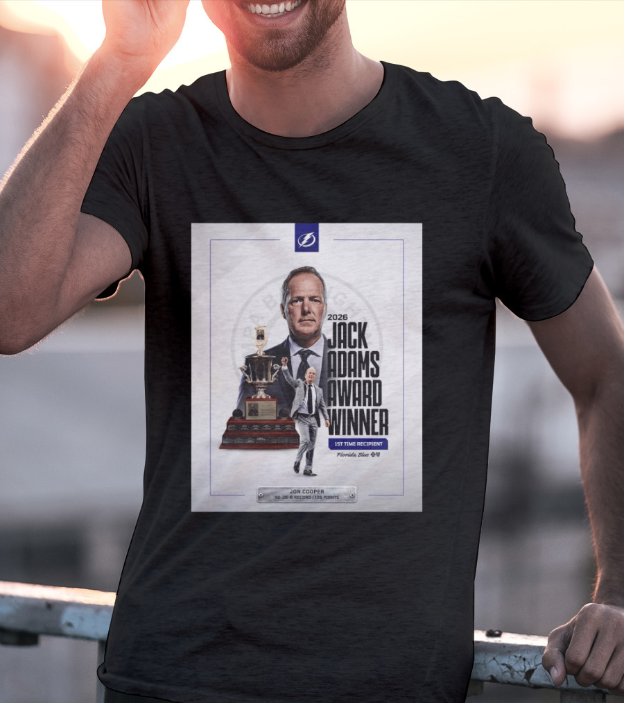 2026 Jack Adams Award Winner Jon Cooper Florida Blue Tampa Bay Lightning 1st Time Recipient 50 26 6 Record 108 Points T-Shirt