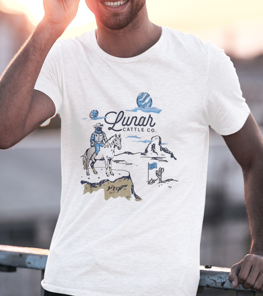 Lunar Cattle Co Astronaut Cowboy On Horseback With Planet And Flag T-Shirt