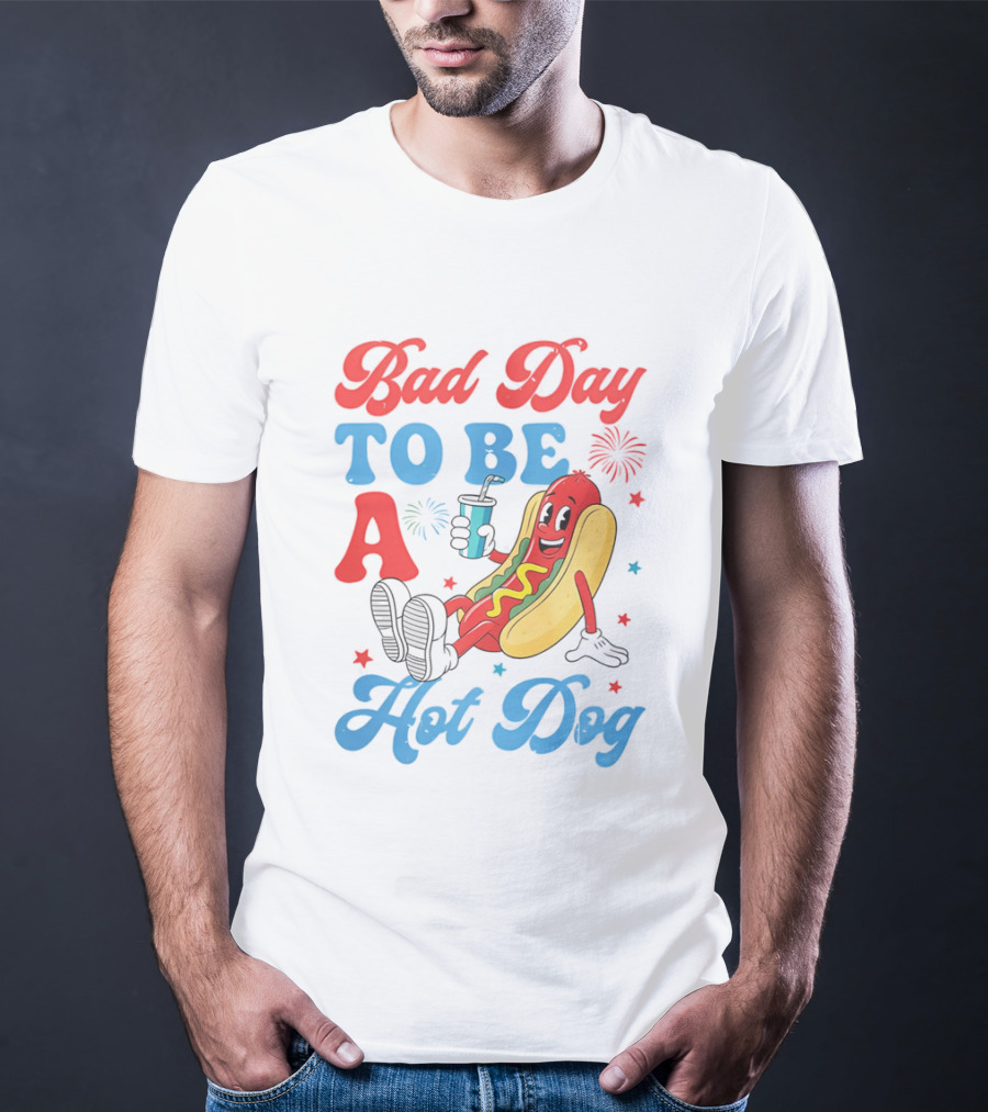 Bad Day To Be A Hot Dog Cool Cartoon Character With Drink T-Shirt
