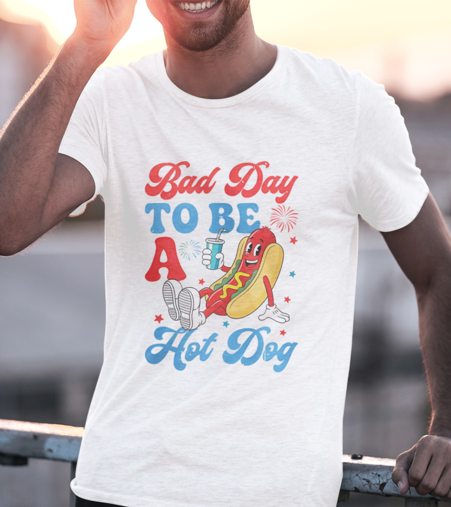 Bad Day To Be A Hot Dog Cool Cartoon Character With Drink T-Shirt