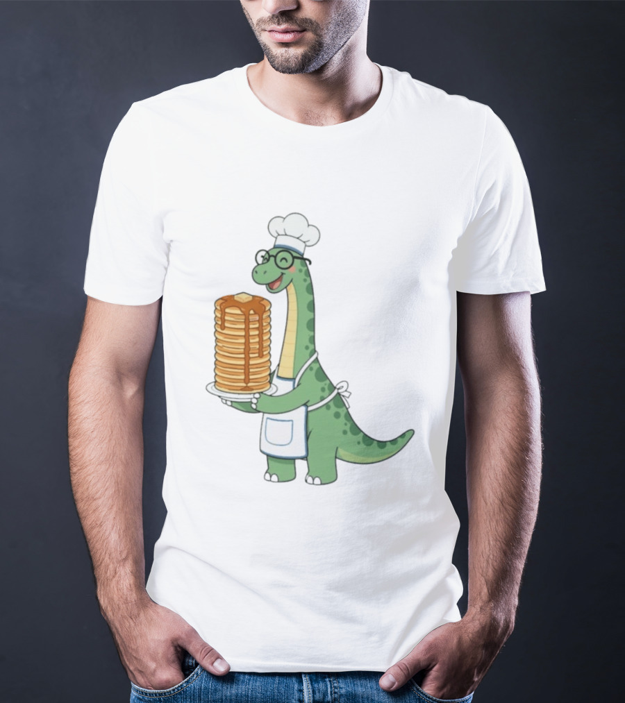 Chef Dinosaur With Towering Pancakes And A Smile T-Shirt