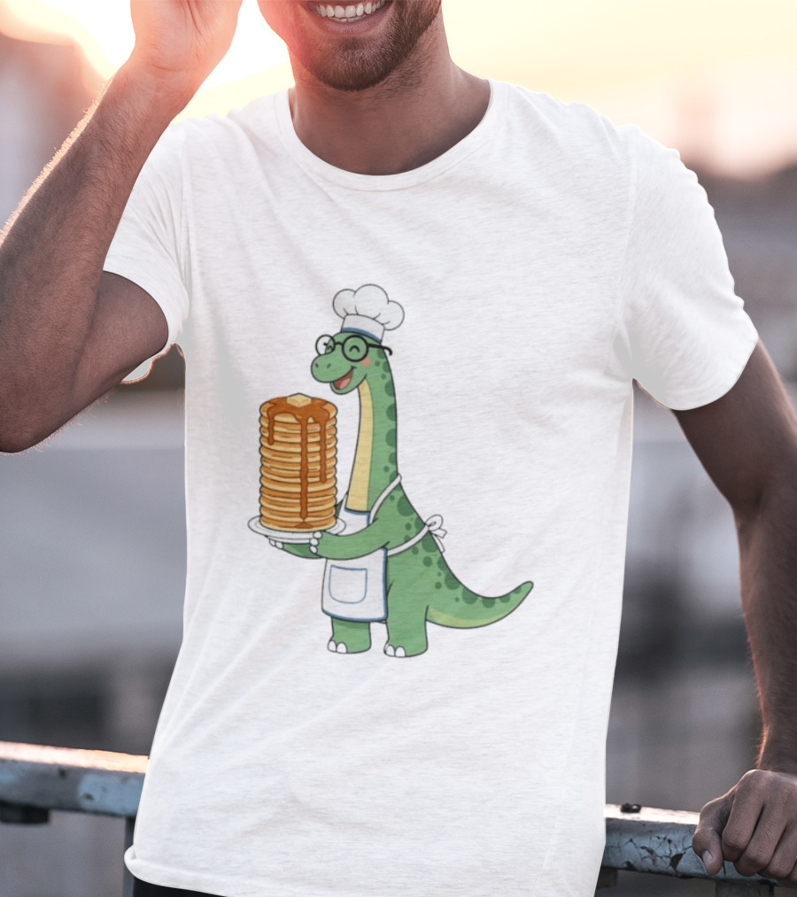 Chef Dinosaur With Towering Pancakes And A Smile T-Shirt