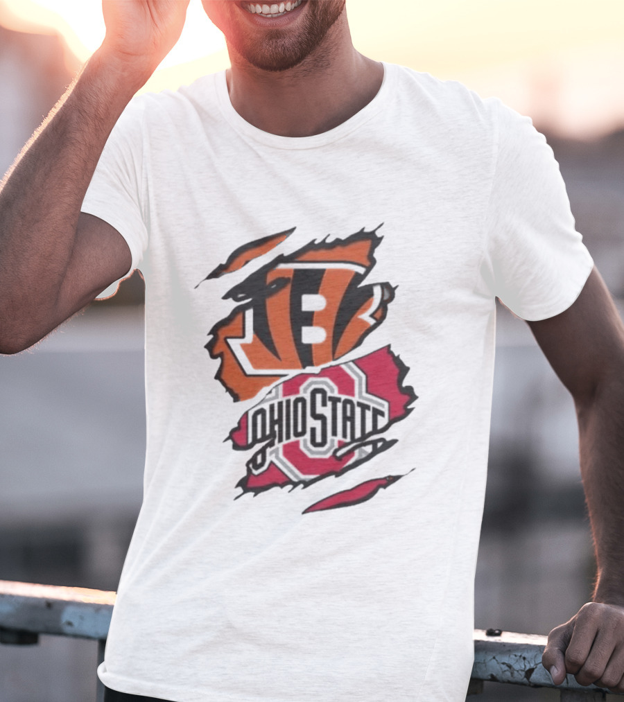 Cincinnati Bengals Ohio State Buckeyes Rip Effect NCAA Collaboration T-Shirt