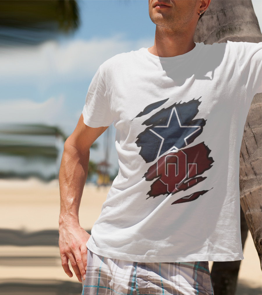 Dallas Cowboys Oklahoma Sooners NCAA Sports Ripped Star OU T-Shirt