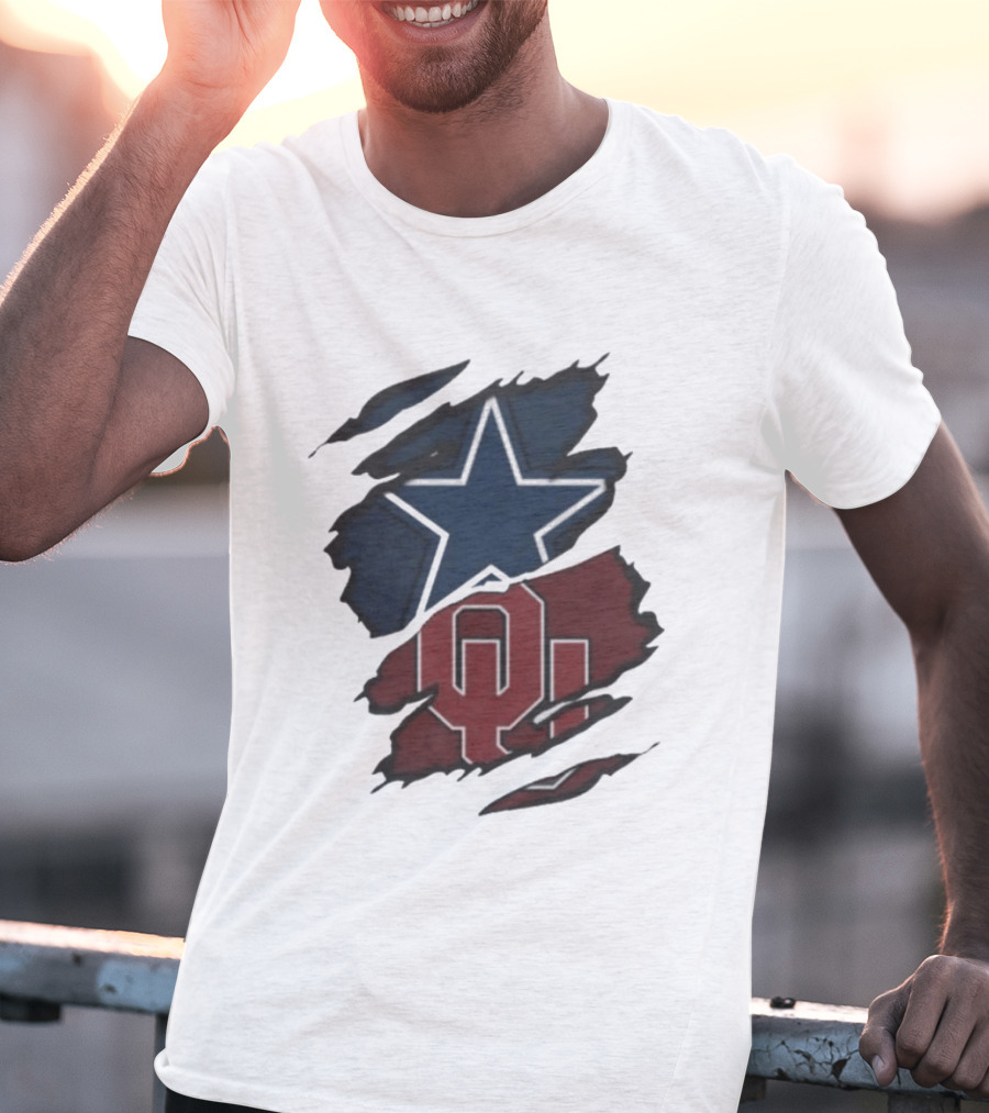 Dallas Cowboys Oklahoma Sooners NCAA Sports Ripped Star OU T-Shirt