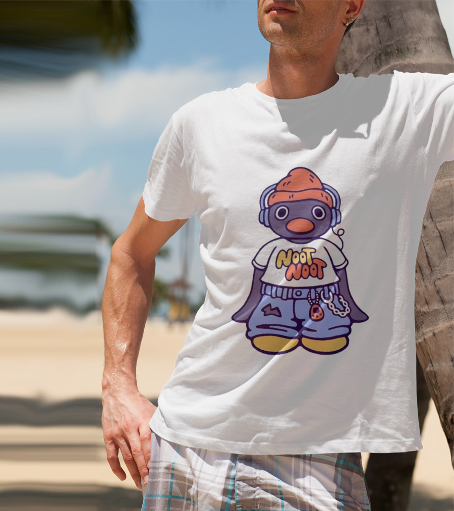 Noot Noot Pingu Penguin With Headphones And Beanie T-Shirt