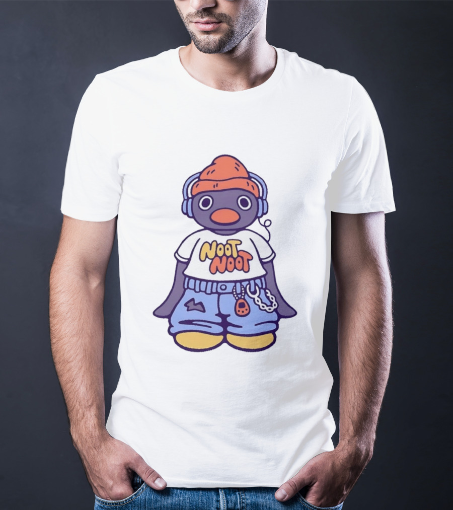Noot Noot Pingu Penguin With Headphones And Beanie T-Shirt